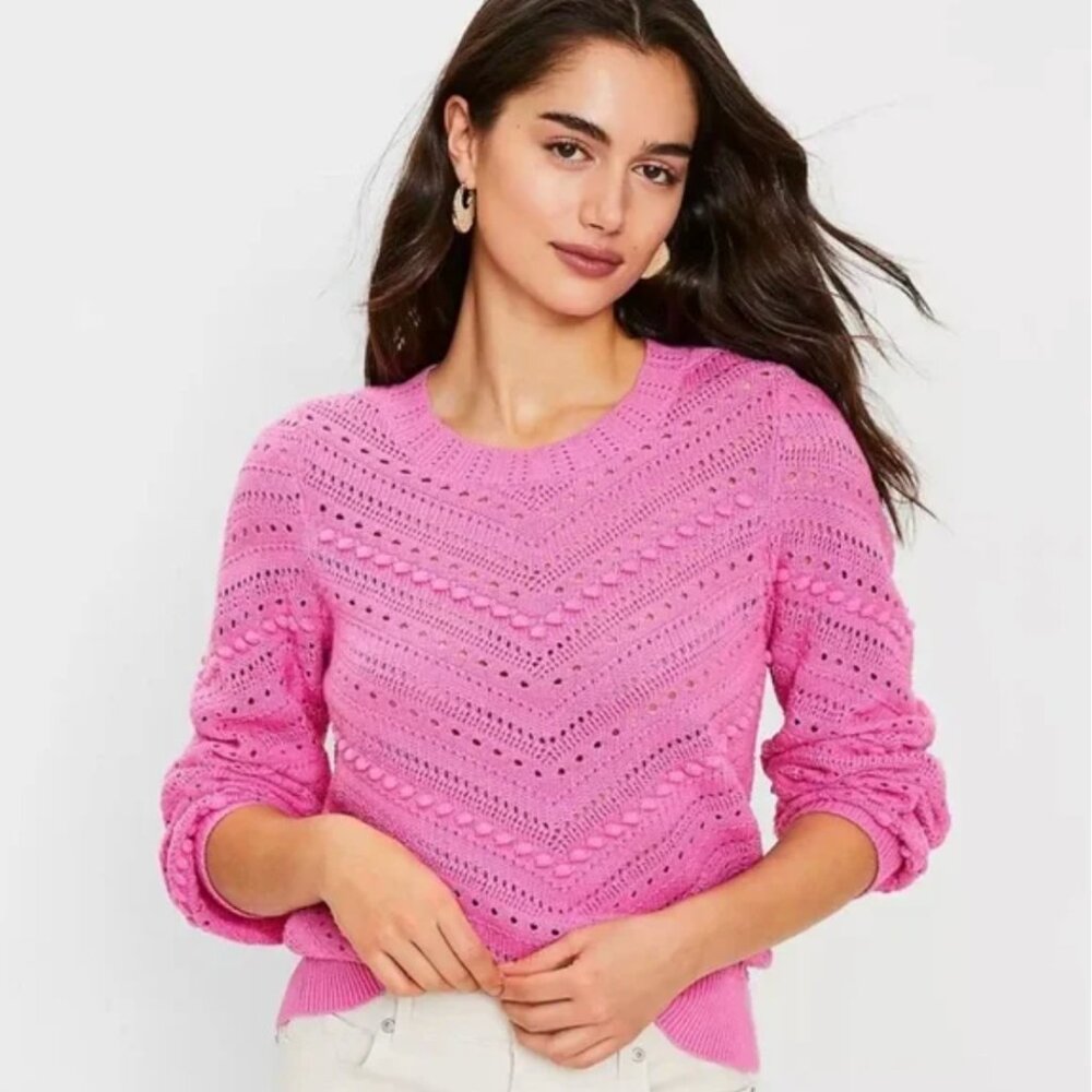 LOFT Pink Pointelle Knit Sweater